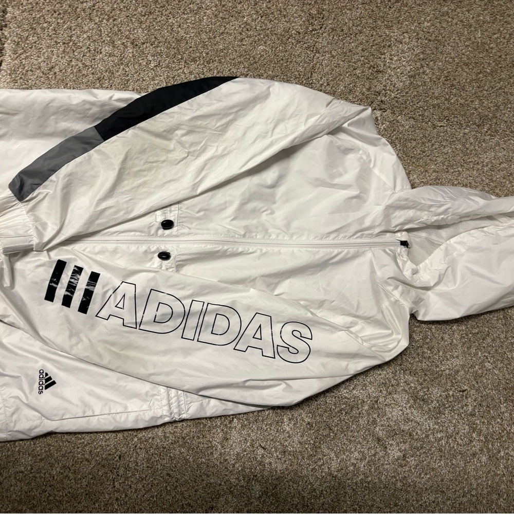 🤍Adidas White Windbreaker Jacket🖤